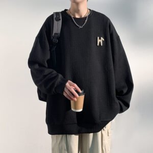 Heavyweight Crew-neck Sweatshirt For Men Lettered Design Long Sleeves No Hood