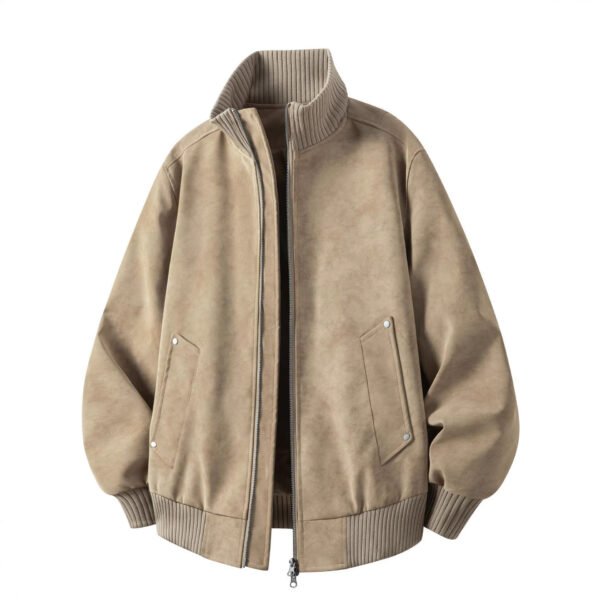 Men's Leather Jacket Retro Stand-up Collar Bomber Baseball Style