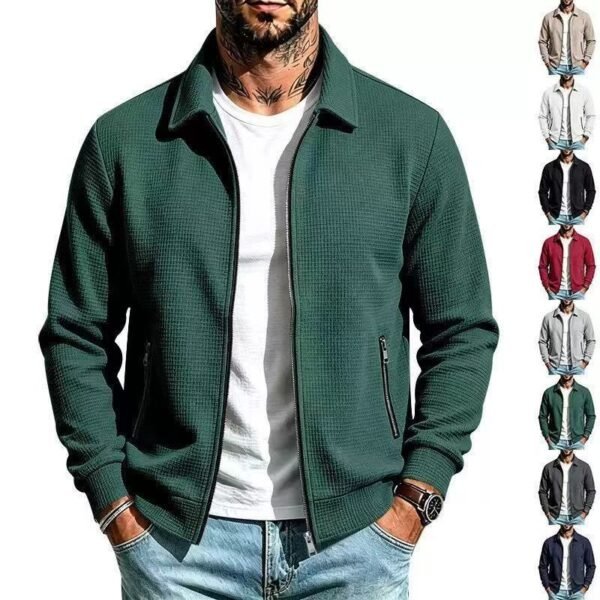 Solid-color Lapel Zip-up Long-sleeve Jacket